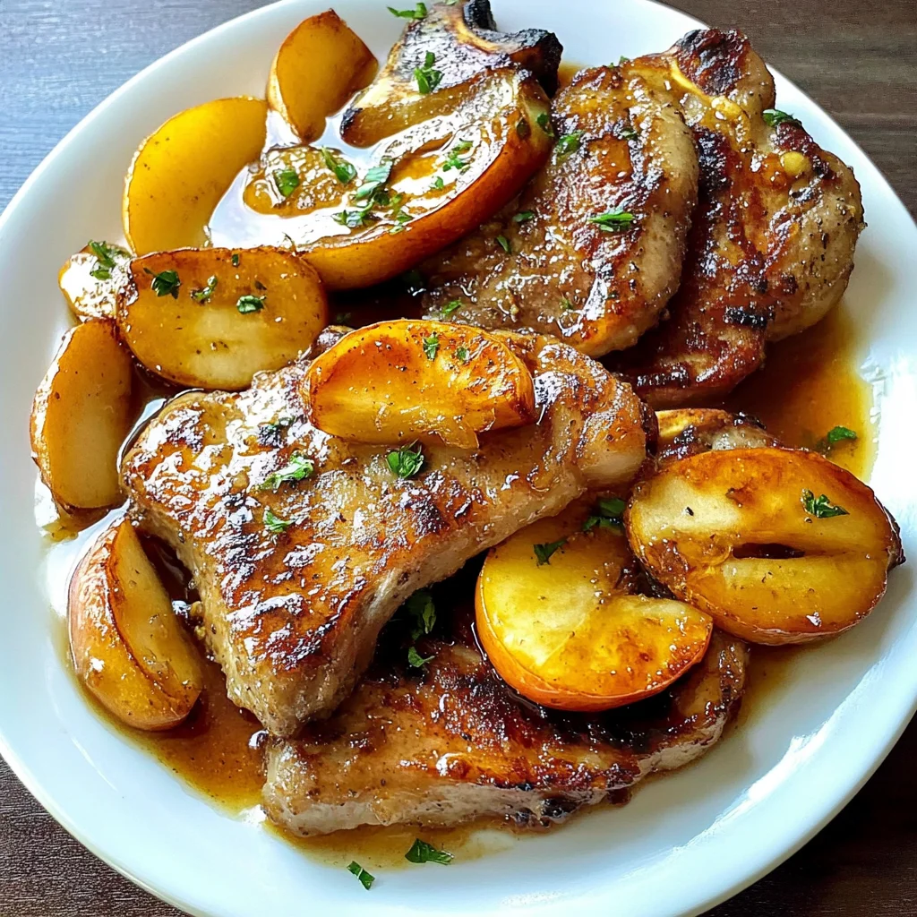 Recipe preparation for maple glazed pork chops with apples