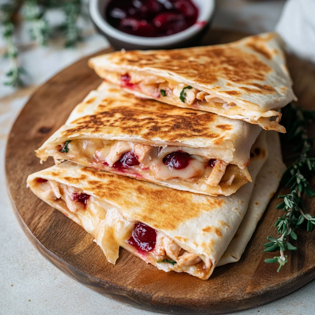 Recipe preparation for turkey and cranberry quesadillas