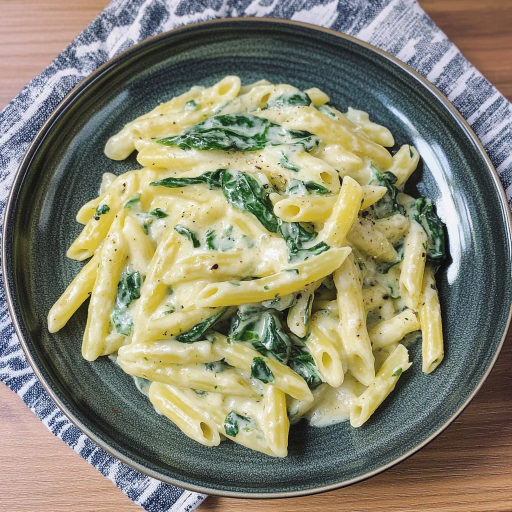 Recipe preparation for creamy spinach and artichoke pasta