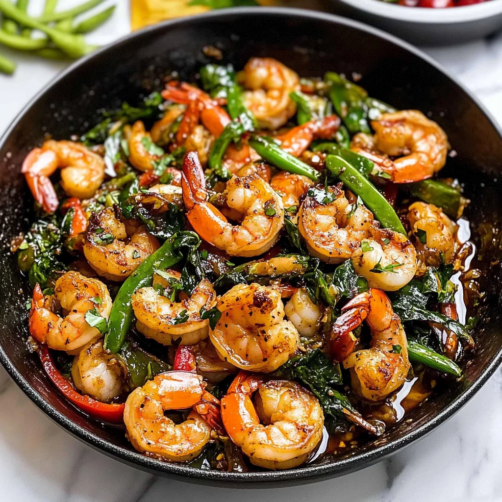 Recipe preparation for garlic butter shrimp with winter greens