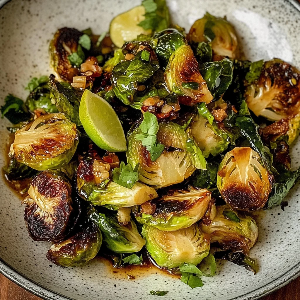 Recipe preparation for Miso-Glazed Brussels Sprouts with Lime