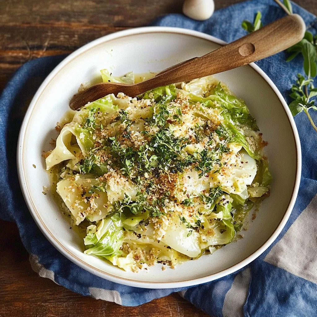 Recipe preparation for Butter-Braised Cabbage with Sage