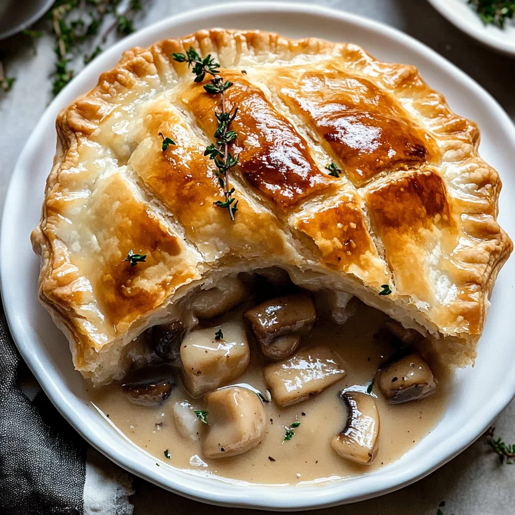 Recipe preparation for Mushroom Pot Pie with Flaky Pastry Top