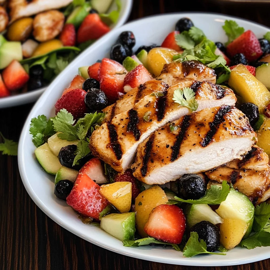 Recipe preparation for Grilled chicken fruit salad