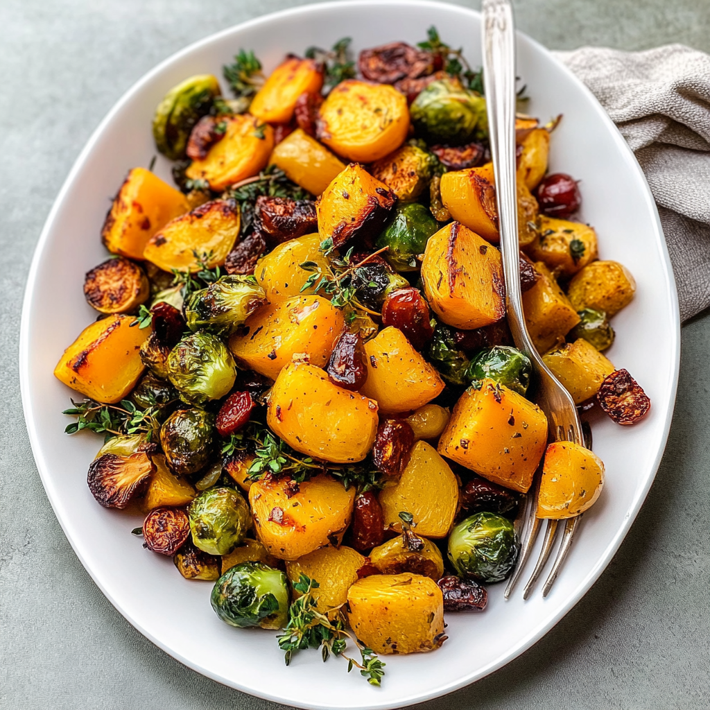 Recipe preparation for Roasted Butternut Squash and Brussels Sprouts