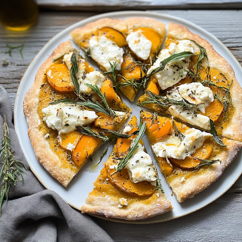 Recipe preparation for Butternut Squash Pizza with Goat Cheese and Arugula