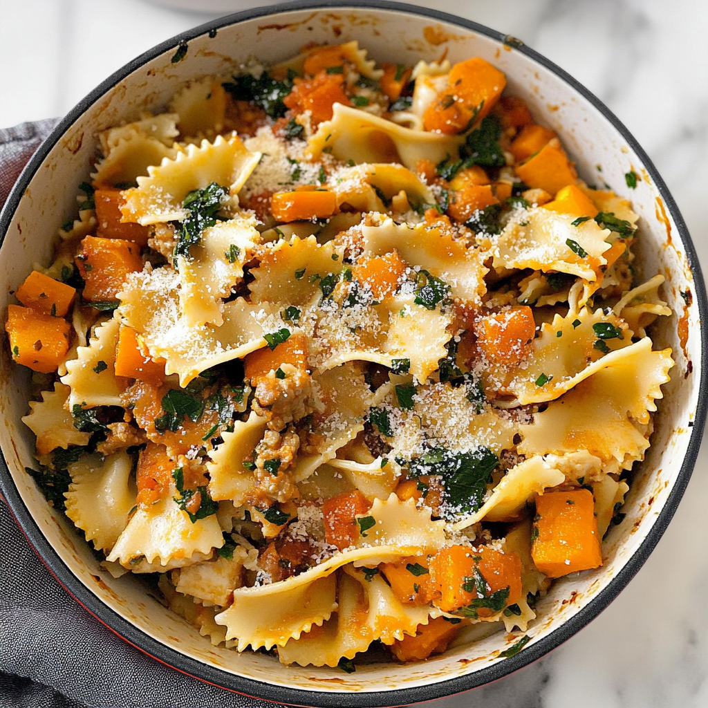 Recipe preparation for Delicious Autumn Sausage Pasta Squash