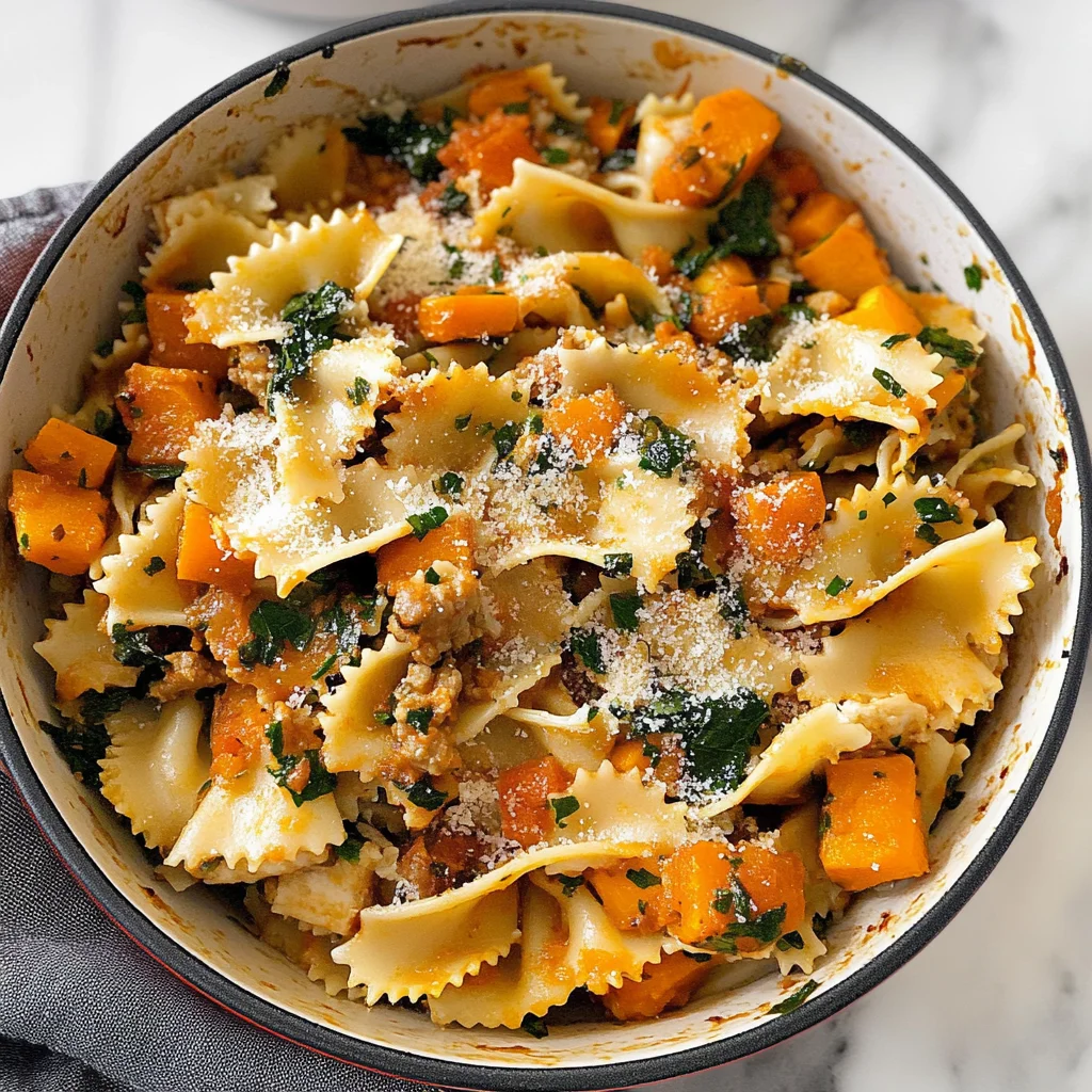 Recipe preparation for Delicious Autumn Sausage Pasta Squash