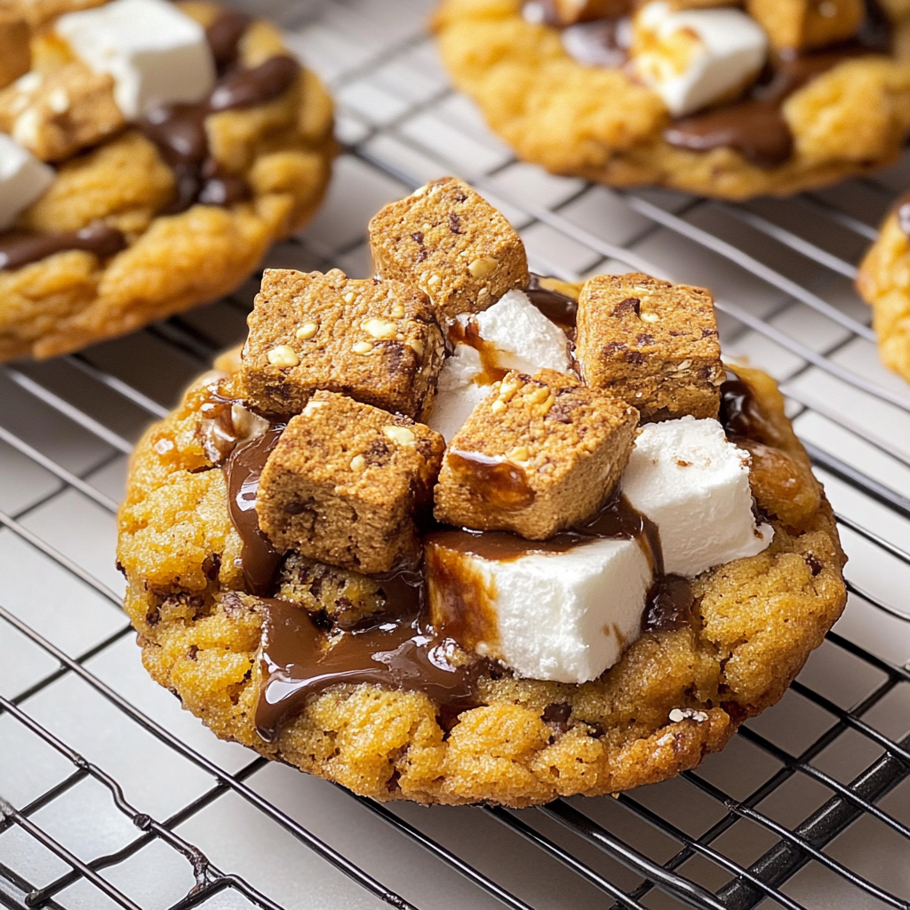 Recipe preparation for Pumpkin S'mores Cookies