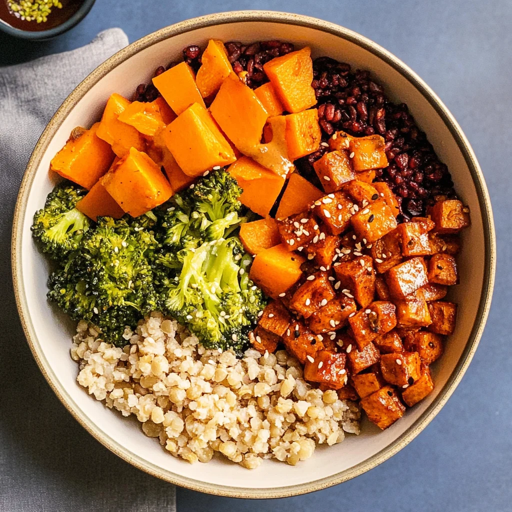 Recipe preparation for Sweet Potato & Pomegranate Buddha Bowl