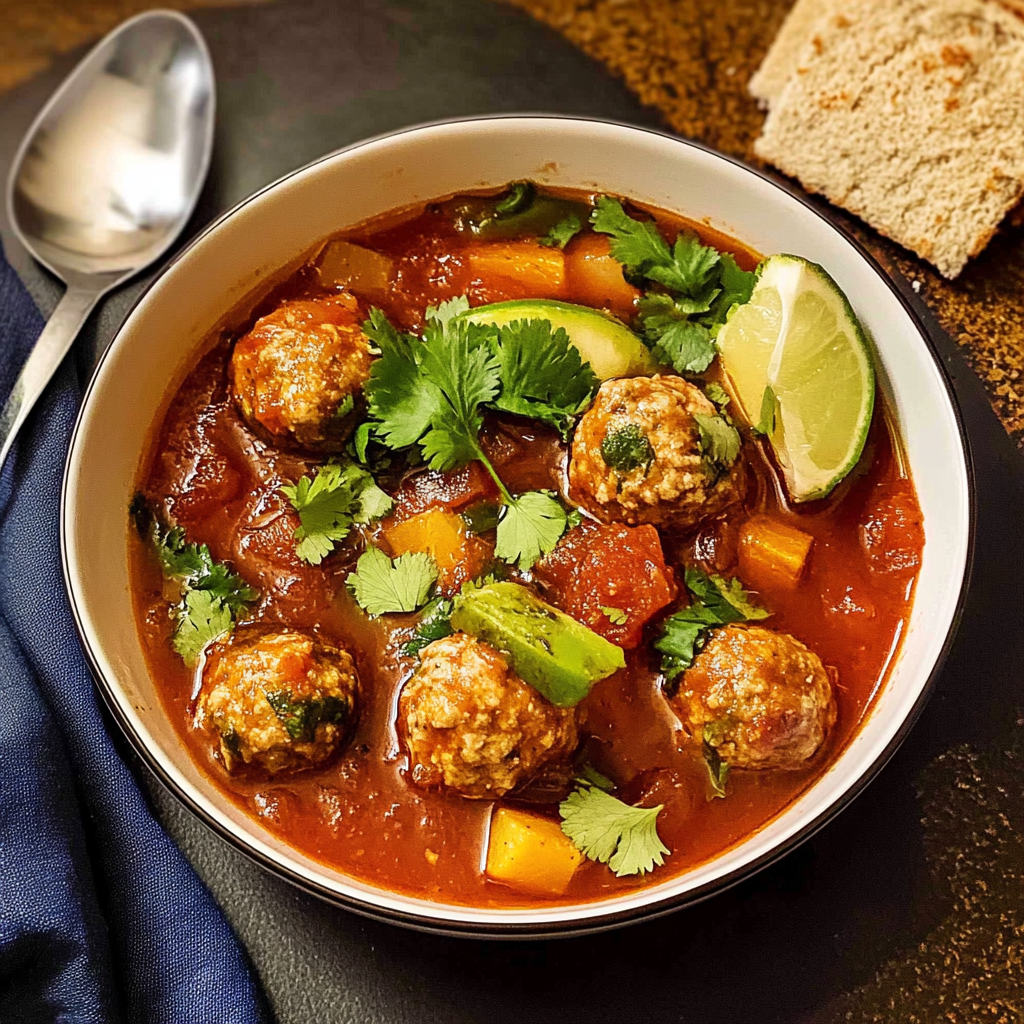 Recipe preparation for Smoky Chipotle Turkey Meatballs soup