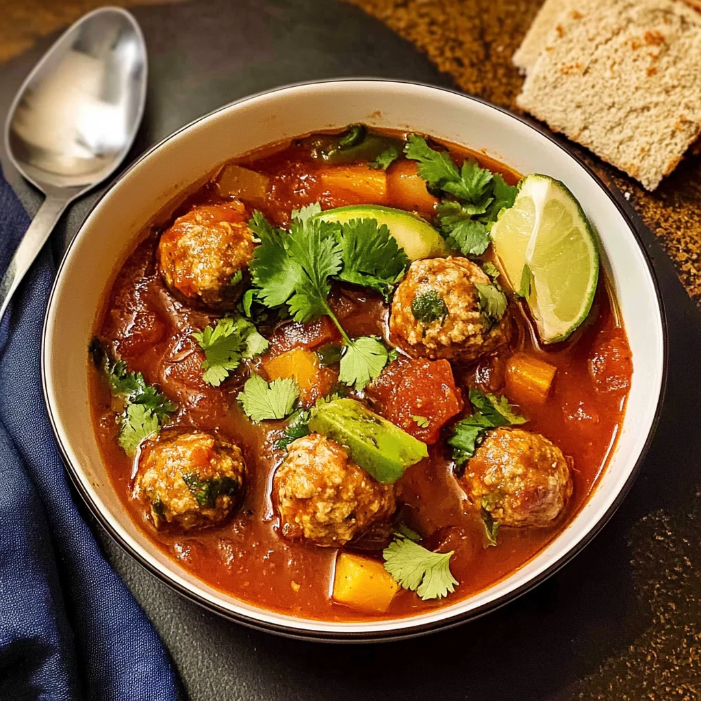 Recipe preparation for Smoky Chipotle Turkey Meatballs soup