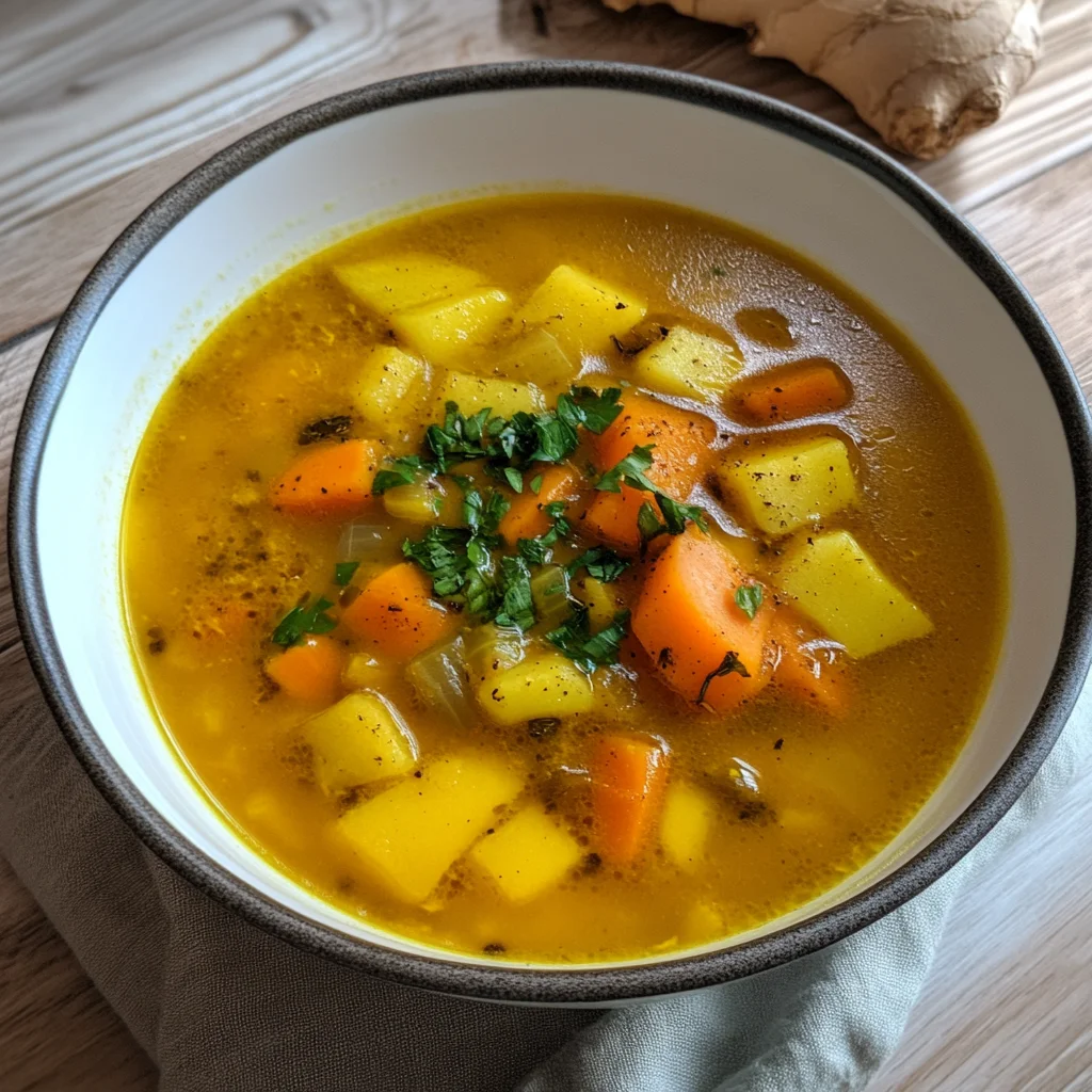 Recipe preparation for Turmeric & Ginger Root-Vegetable Soup