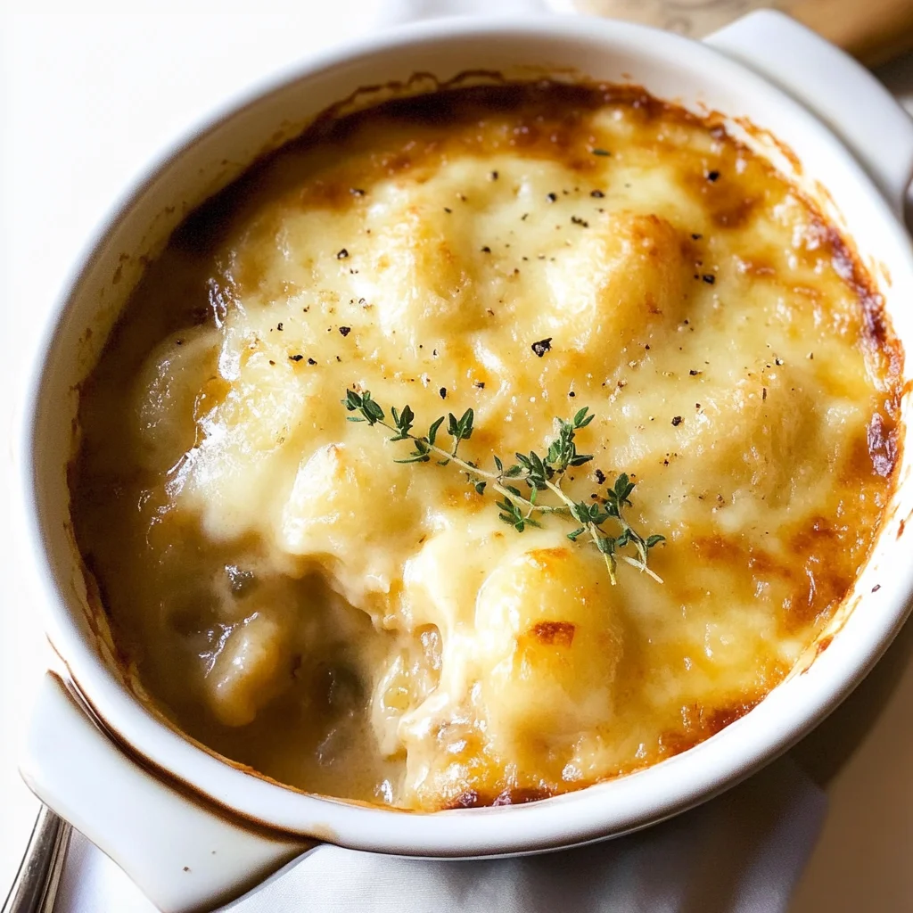 Recipe preparation for French Onion Gnocchi Soup