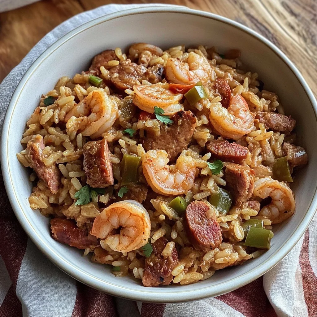 Recipe preparation for Shrimp & Andouille Sausage Jambalaya