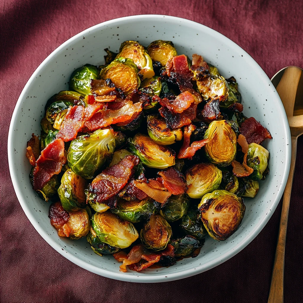 Recipe preparation for Maple Dijon Brussels Sprout & Bacon Medley