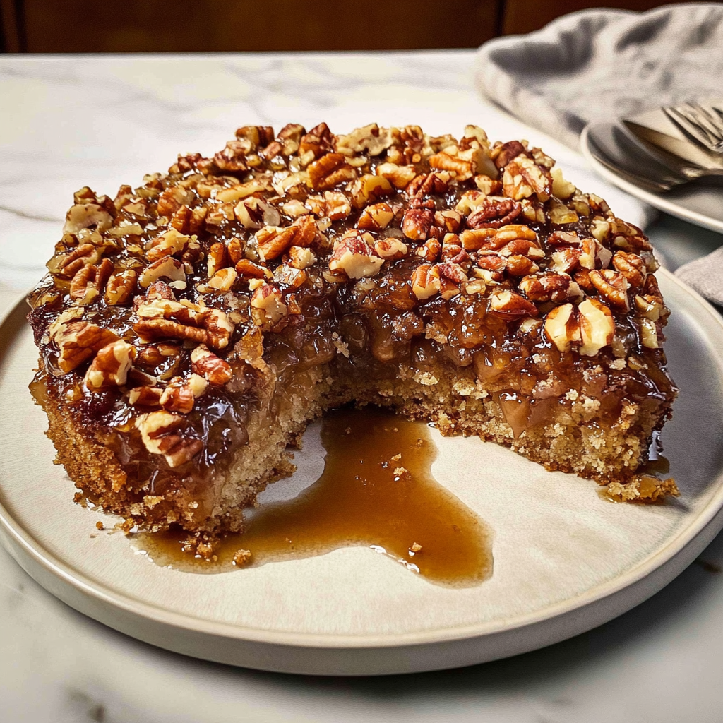 Recipe preparation for Pecan Upside Down Cake