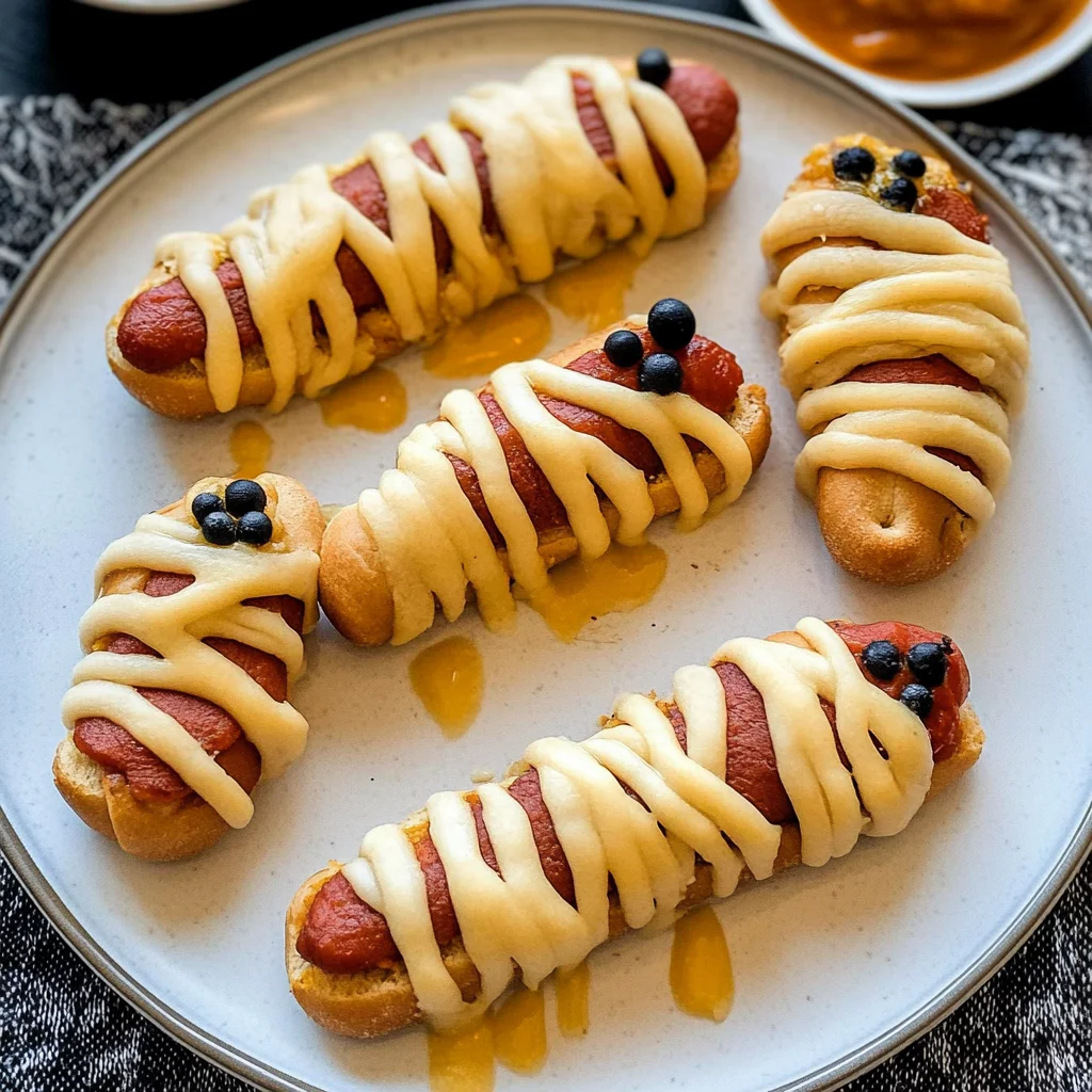 Recipe preparation for Spooky Mummy Hot Dogs