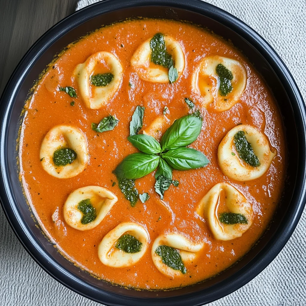 Recipe preparation for Creamy Tomato Basil Tortellini Soup