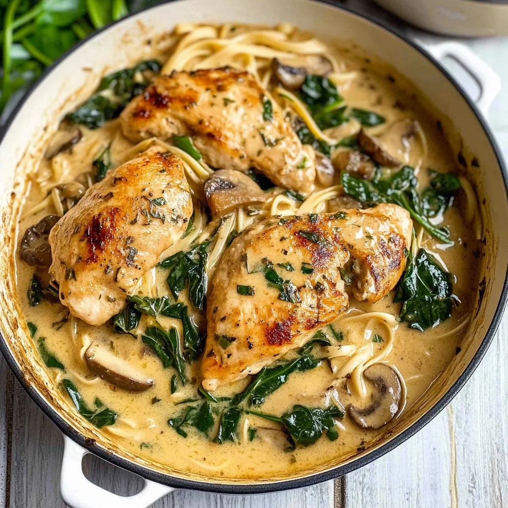 Recipe preparation for creamy tuscan chicken with spinach and mushrooms