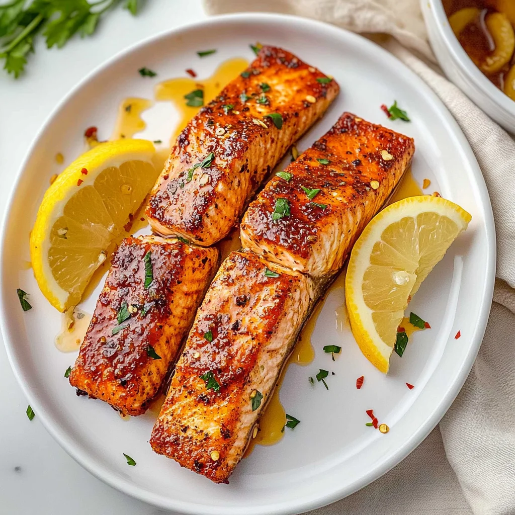 Recipe preparation for brown sugar glazed salmon with garlic butter