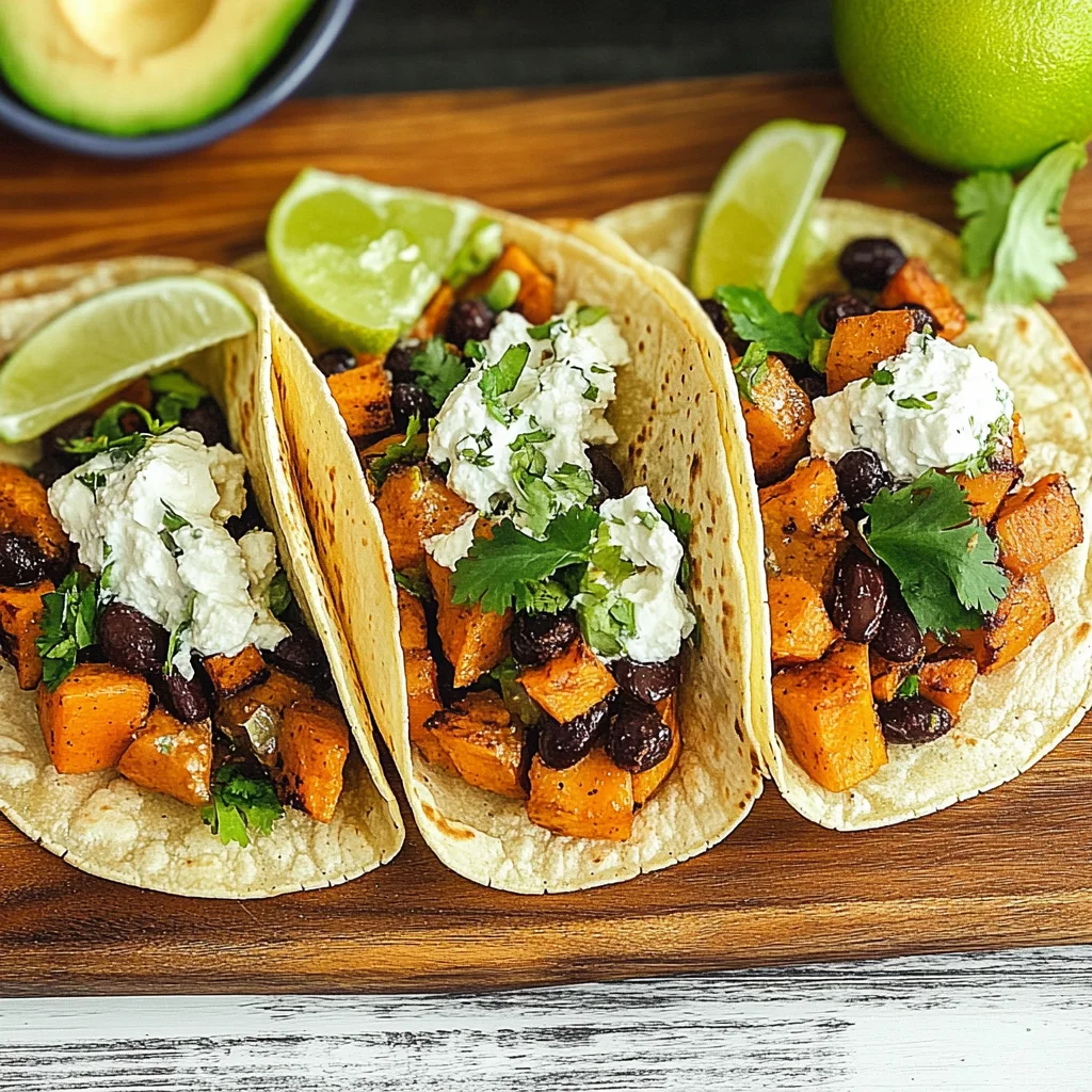 Recipe preparation for sweet potato and black bean tacos
