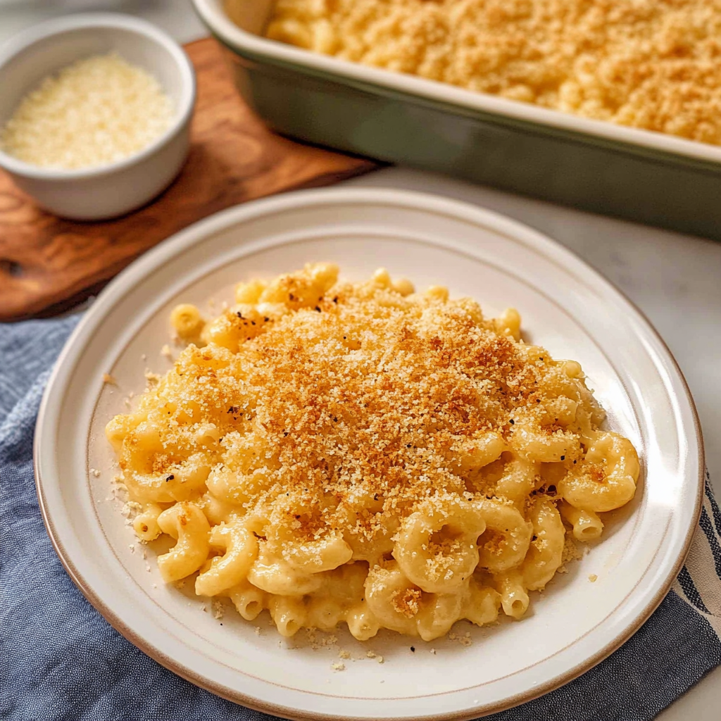 Recipe preparation for No bake Stovetop Mac and Cheese with Crispy Panko
