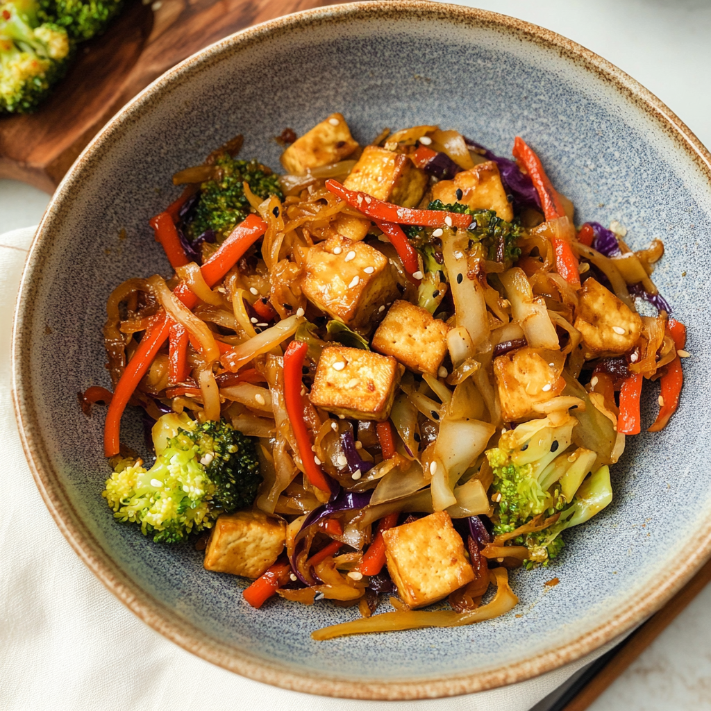 Recipe preparation for Healthy Cabbage Tofu Stir-Fry