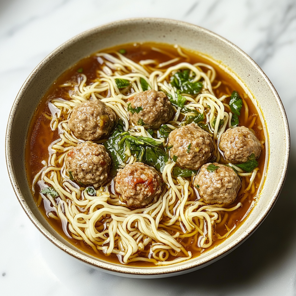 Recipe preparation for Easy Meatball Soup with noodles
