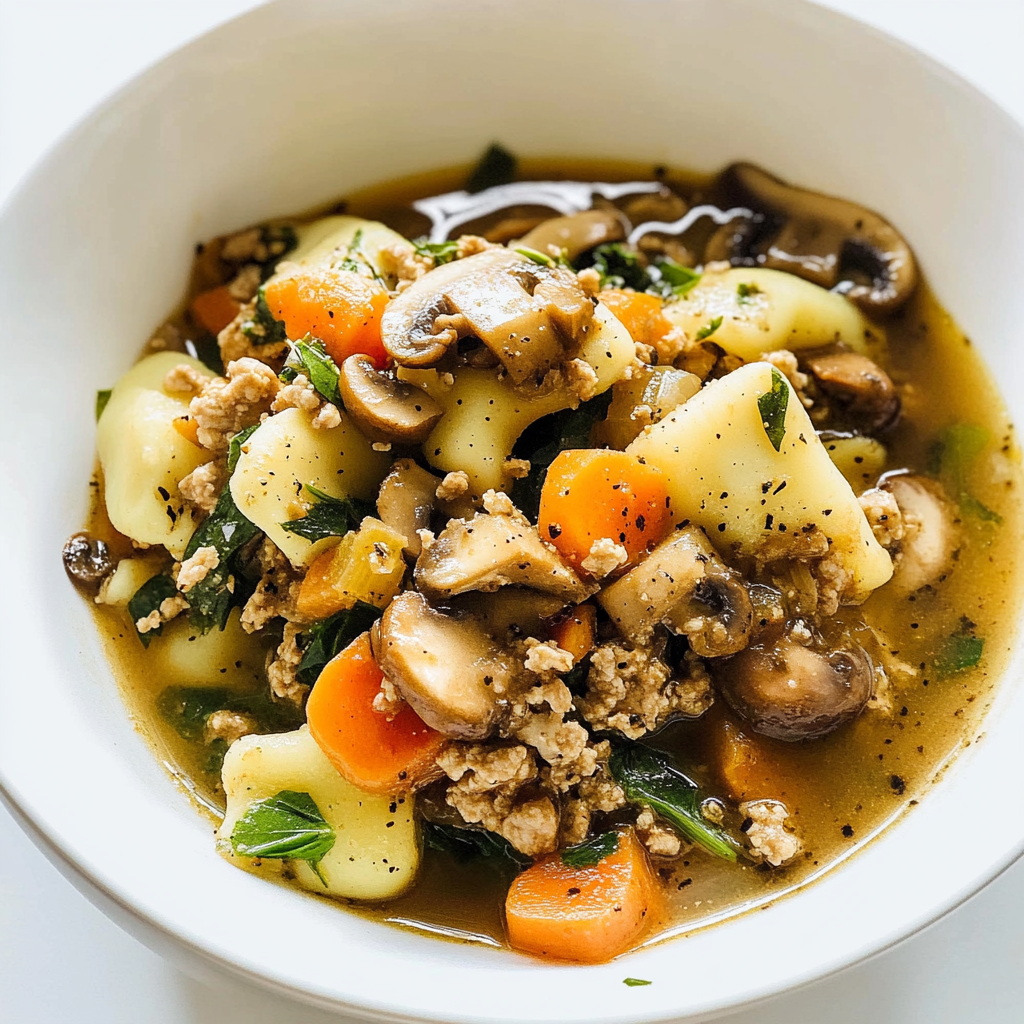 Recipe preparation for Ground Turkey and Mushroom Soup