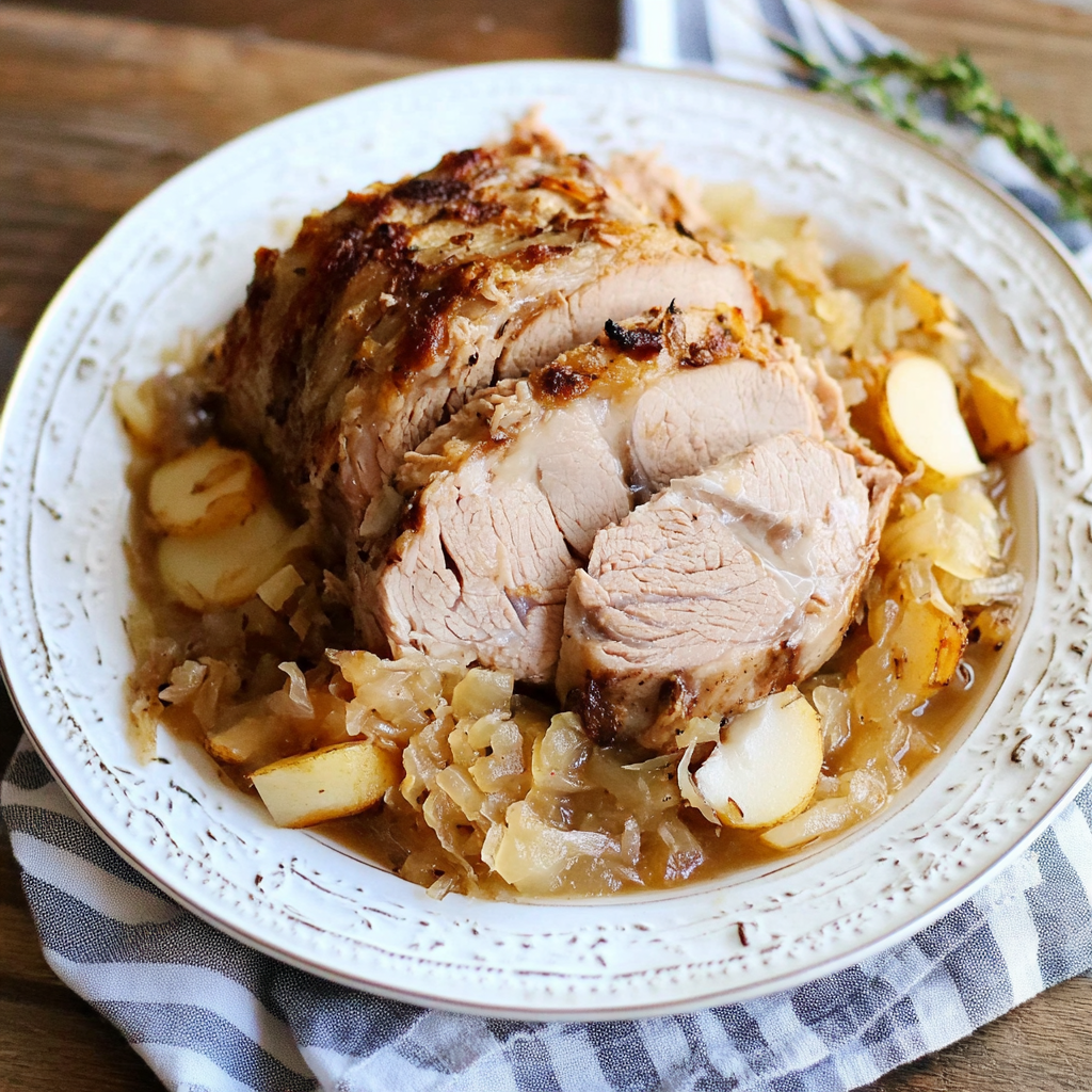 Recipe preparation for German Pork Loin Roast with Sauerkraut Recipe
