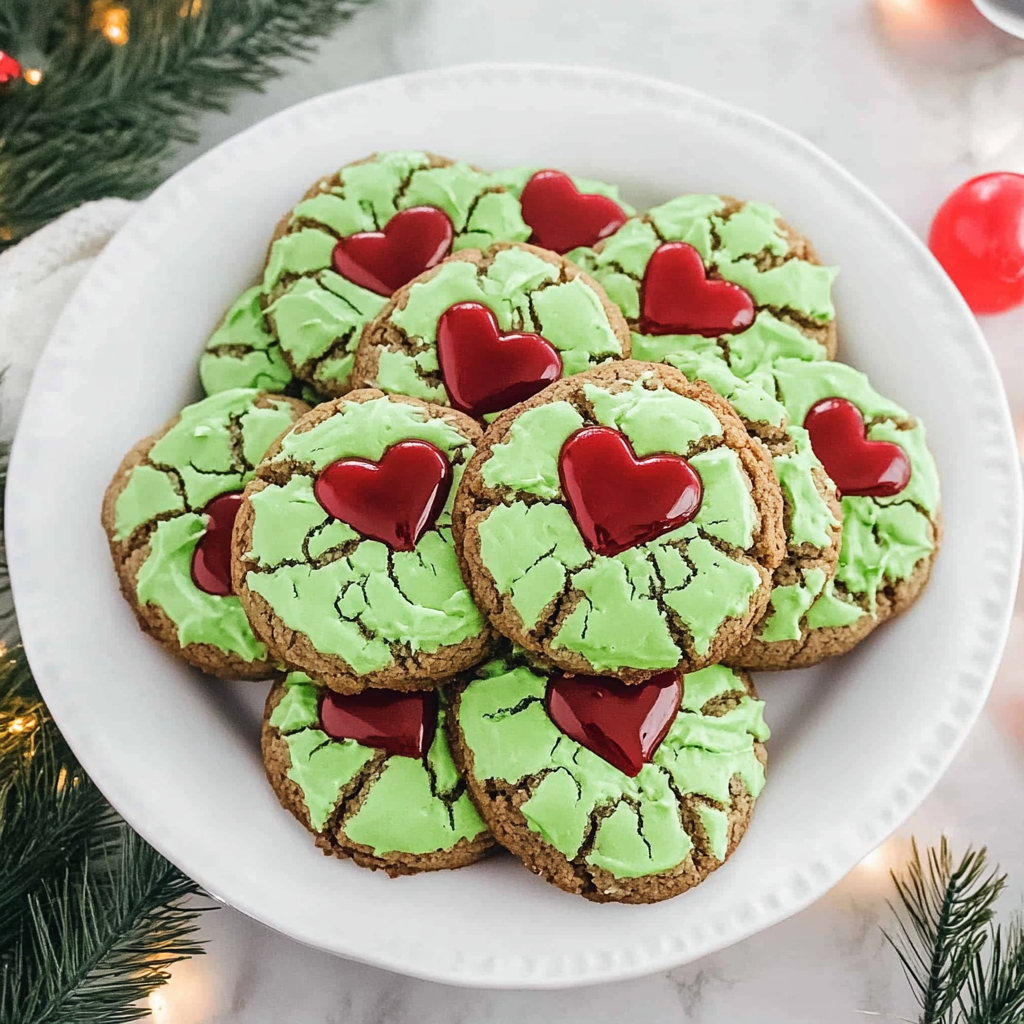 Recipe preparation for Grinch Heart Cake Mix Cookies