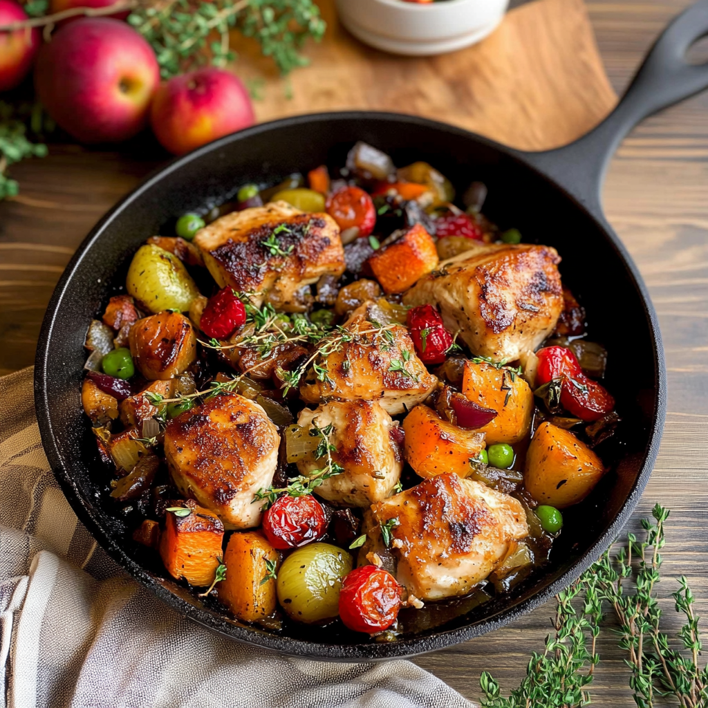 Recipe preparation for Fall Harvest Balsamic Chicken Skillet