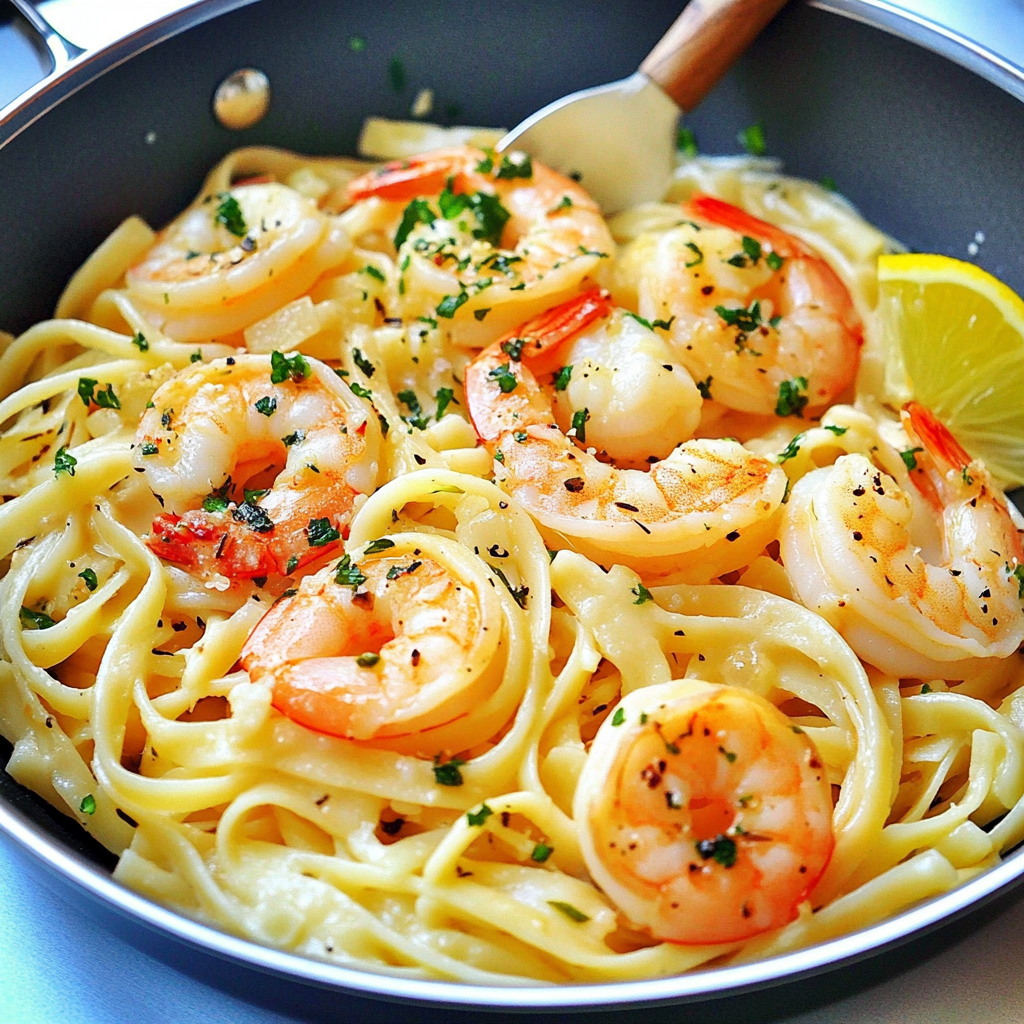 Recipe preparation for Quick Shrimp Scampi with Linguine