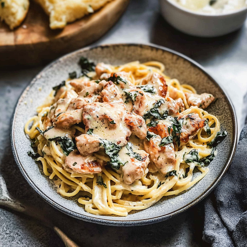 Recipe preparation for Creamy Tuscan Chicken Pasta