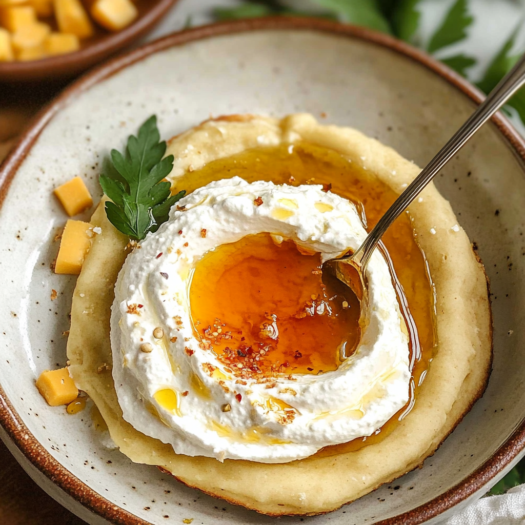 Recipe preparation for Whipped Feta Dip with Hot Honey