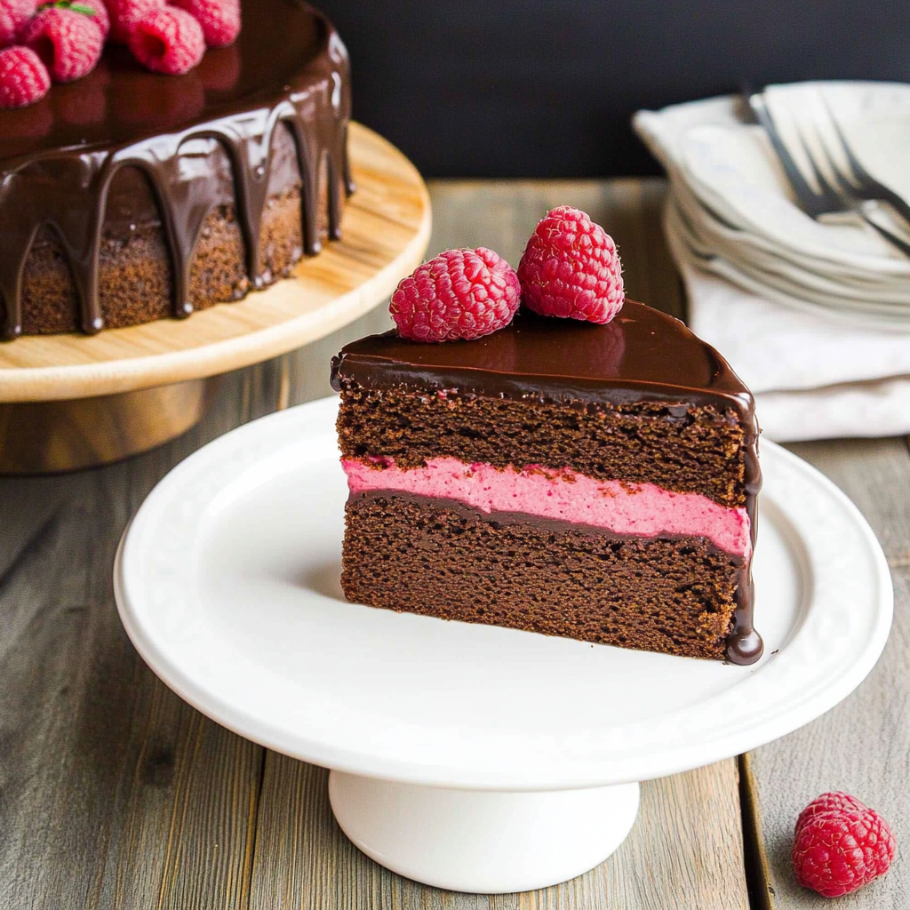 Recipe preparation for Dark Chocolate Raspberry Mousse Cake