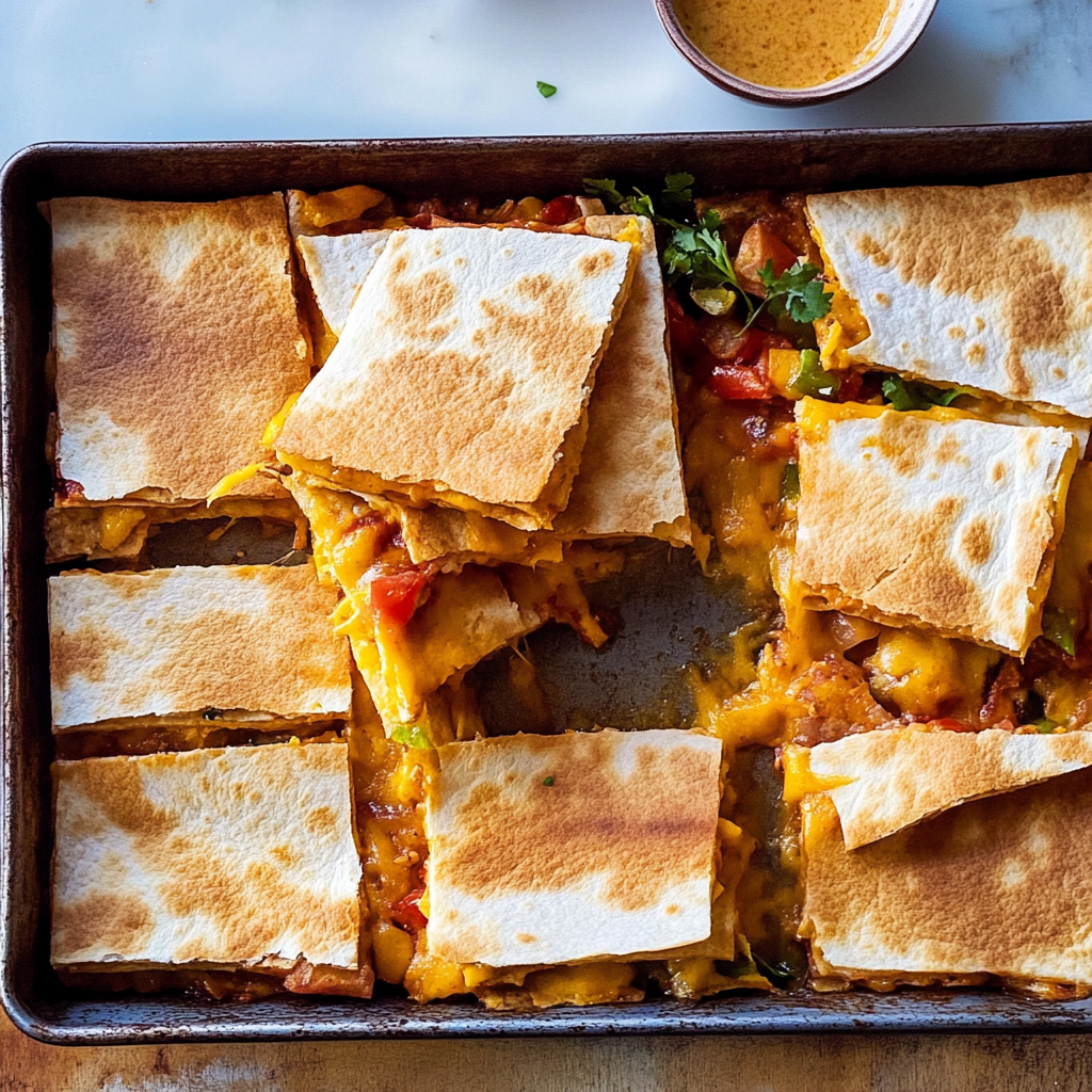 Recipe preparation for Fast Sheet Pan Quesadillas