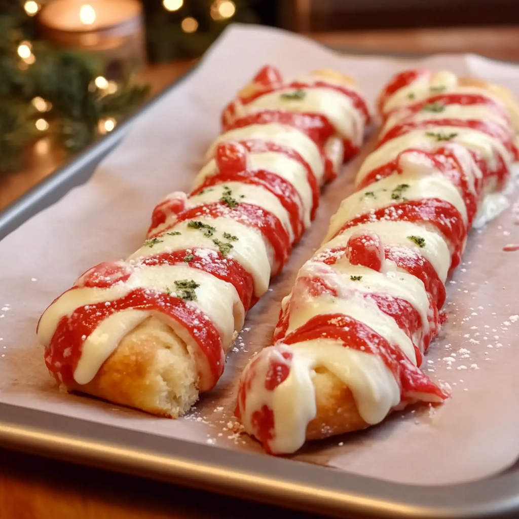 Recipe preparation for Candy Cane Pizza Twists