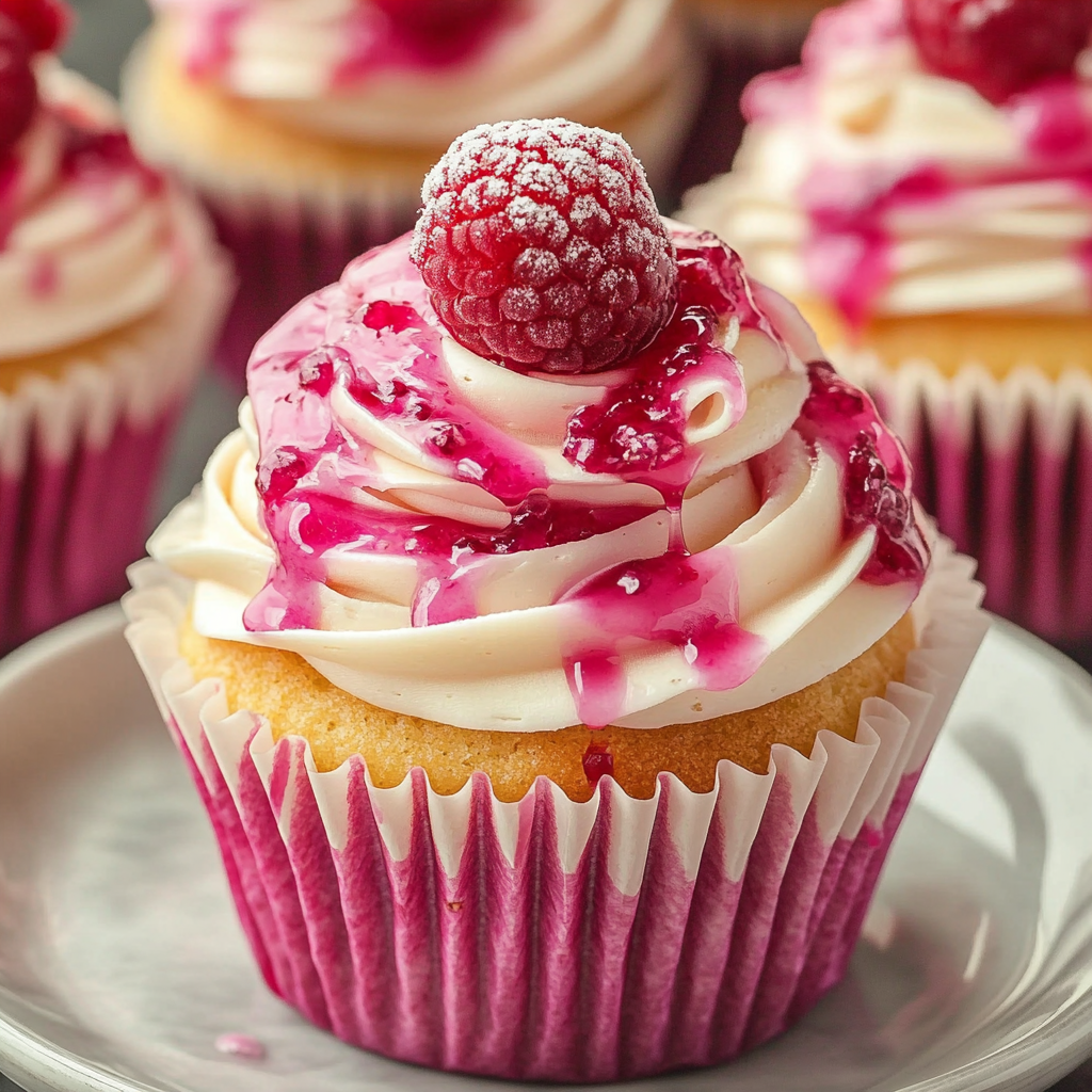 Recipe preparation for Raspberry Swirl Cupcakes