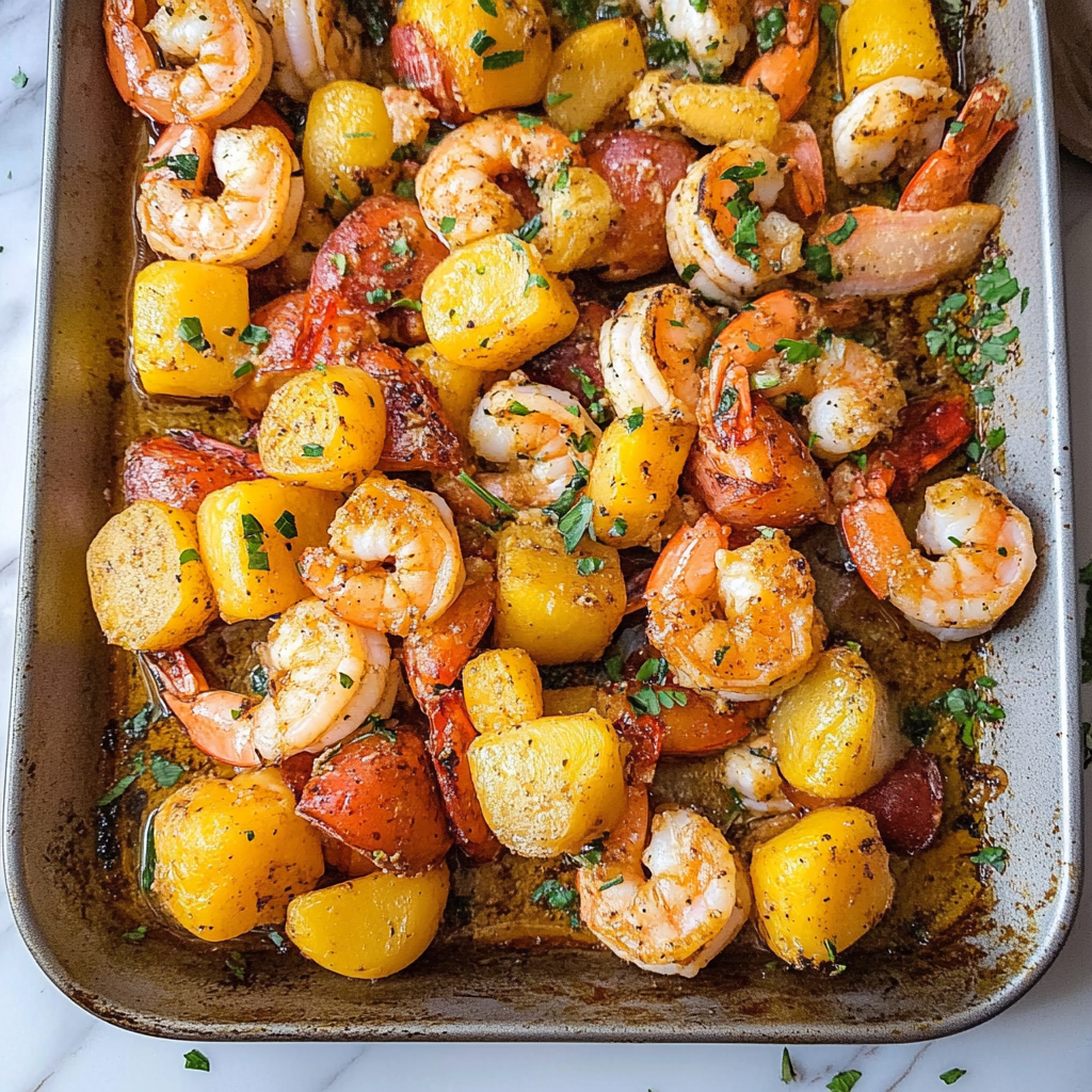 Recipe preparation for Sheet Pan Shrimp Boil