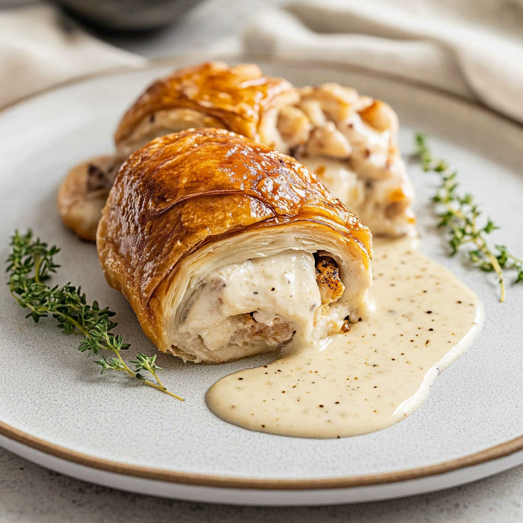 Recipe preparation for Chicken Wellington with Dijon Cream Sauce