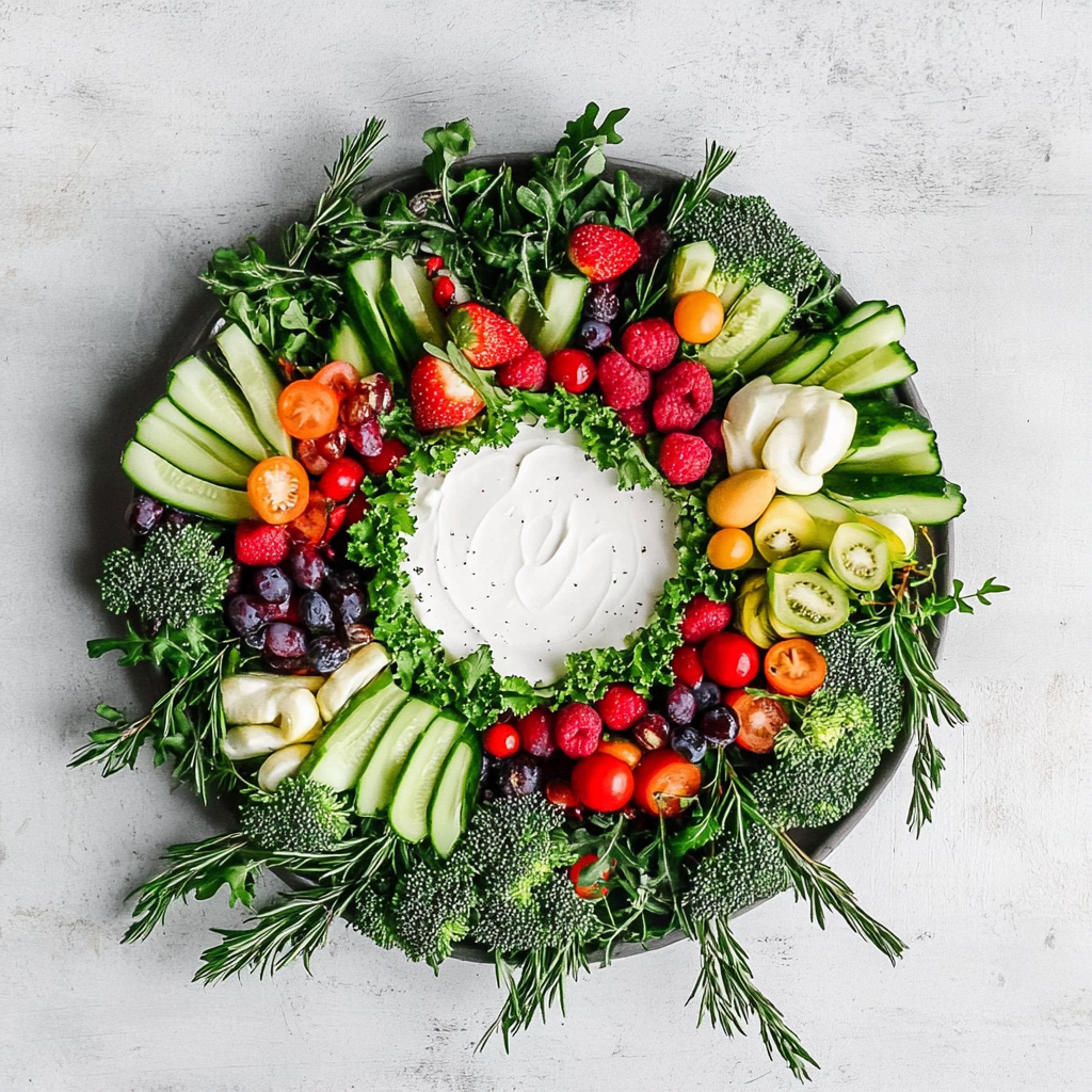 Recipe preparation for Festive Crudité Platter Wreath