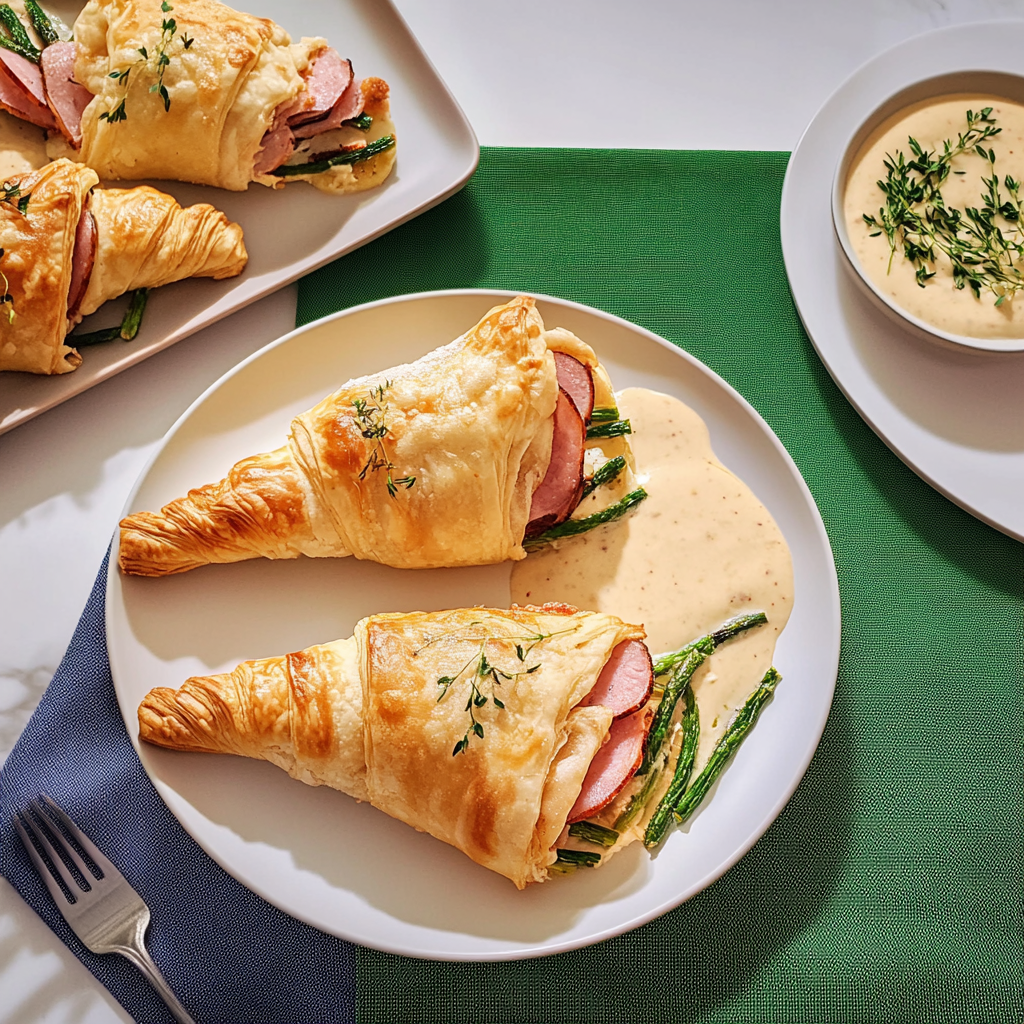 Recipe preparation for Ham and Cheese Puff Pastry Bundles