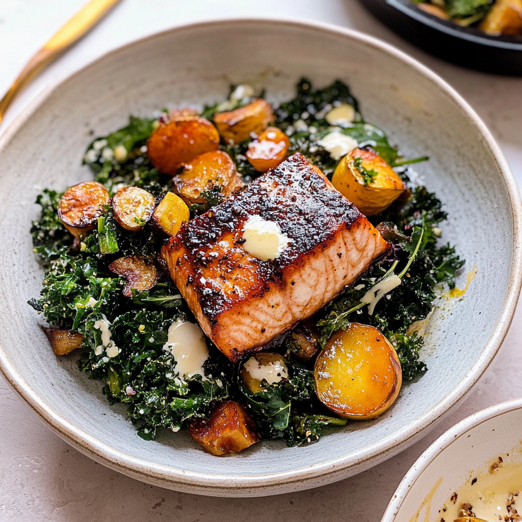 Recipe preparation for Salmon Kale Salad