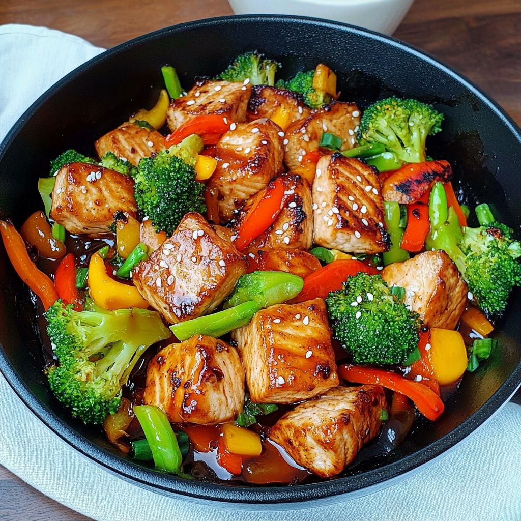 Recipe preparation for Teriyaki Salmon Stir Fry