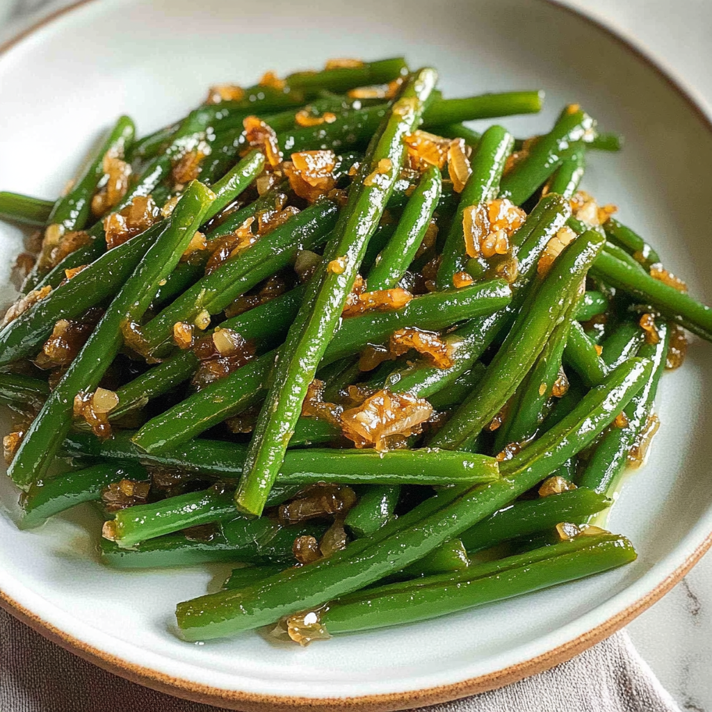 Recipe preparation for Lemon-Dijon Green Beans with Caramelized Shallots