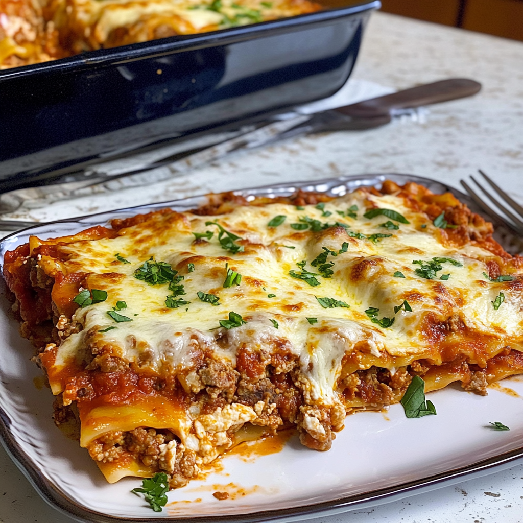 Recipe preparation for Ground Beef Sheet Pan Lasagna