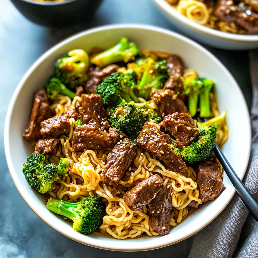 Recipe preparation for Beef and Broccoli Instant Pot Ramen