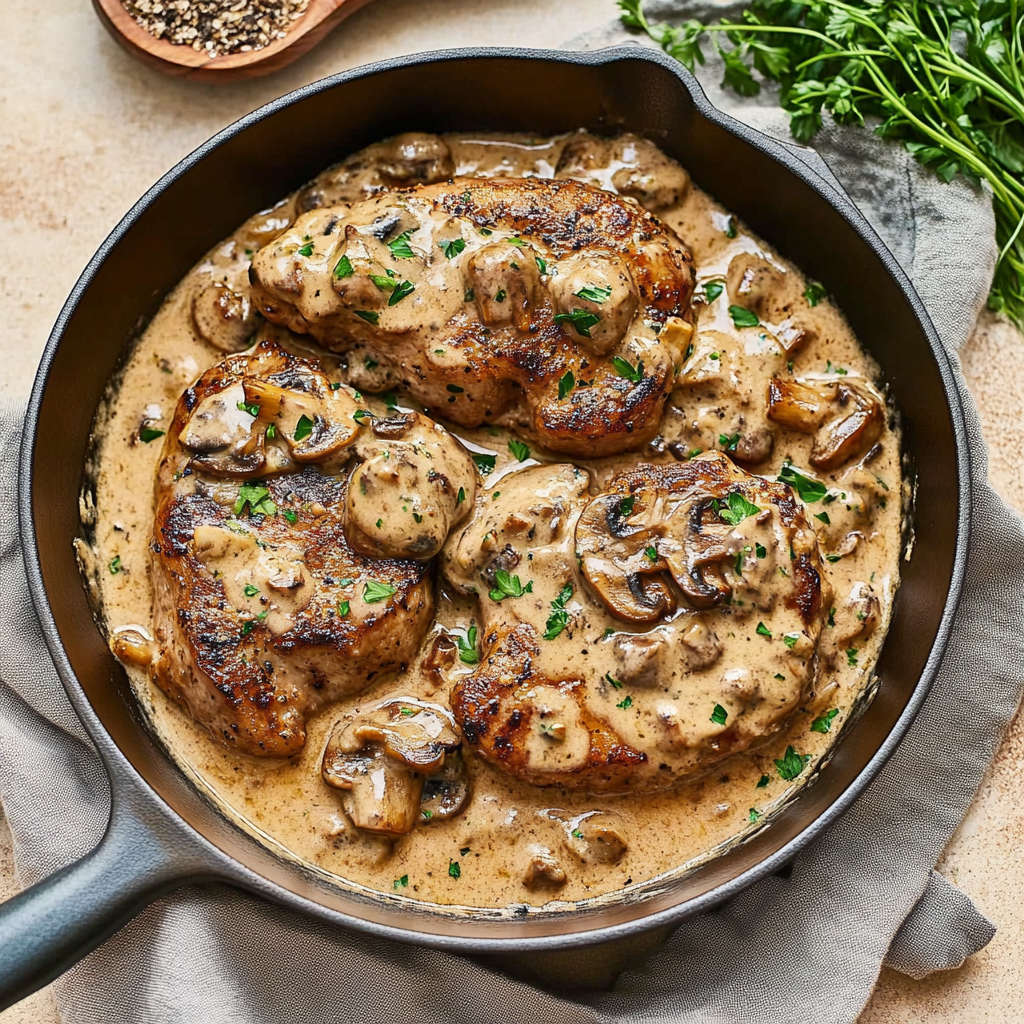 Recipe preparation for Bacon Mushroom Pork Chops